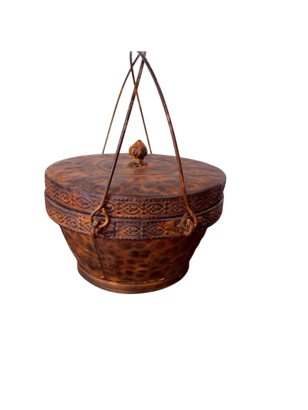 Vintage Asian Tooled Leather & Bamboo Wedding Basket Lidded Keepsake Box with Me
